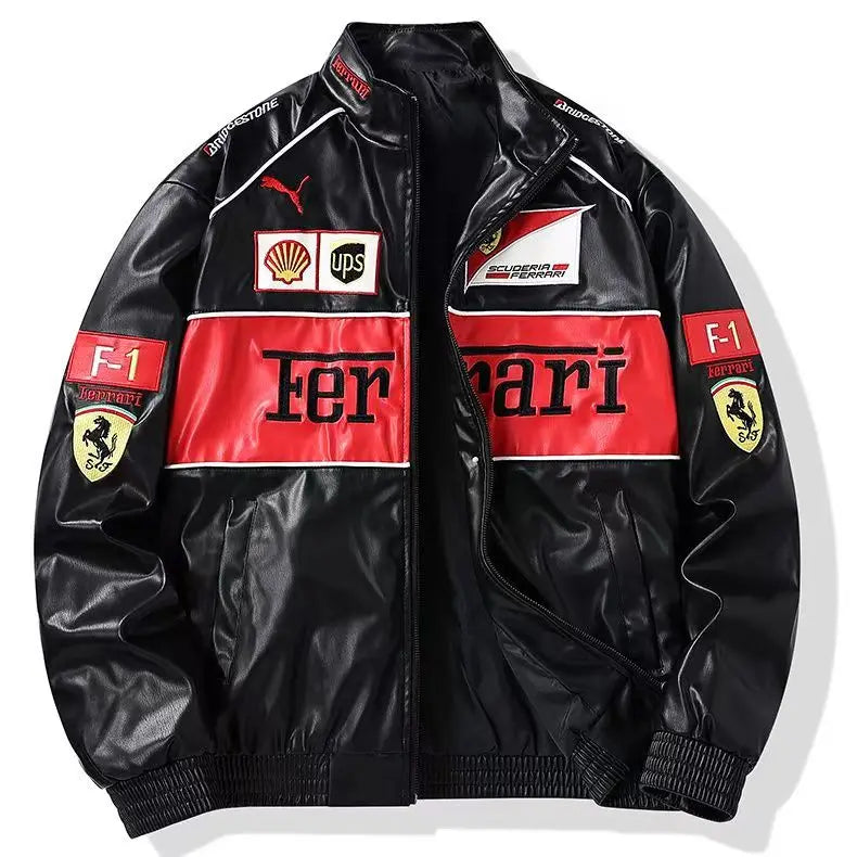 For Horse SJ F1 Team Autumn Winter Jacket Retro Motorcycle Leather Clothes Racing Baseball Jacket Man Casual Zipper Coat