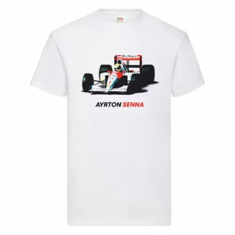 AYRTON SENNA T-SHIRT F1 Tee Top 80S 90S Unisex GP 100% Retro Gift White T-Shirt Short Sleeve Shirt Men Women Summer