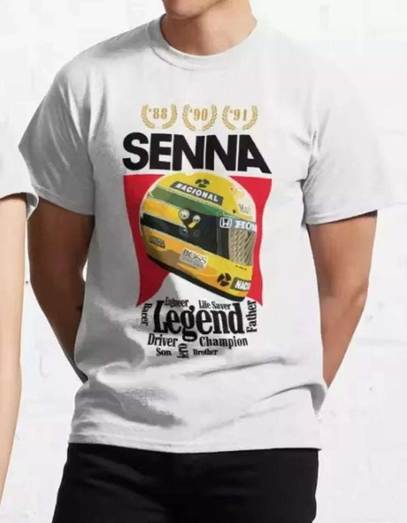 AYRTON SENNA T-SHIRT F1 Tee Top 80S 90S Unisex GP 100% Retro Gift White T-Shirt Short Sleeve Shirt Men Women Summer