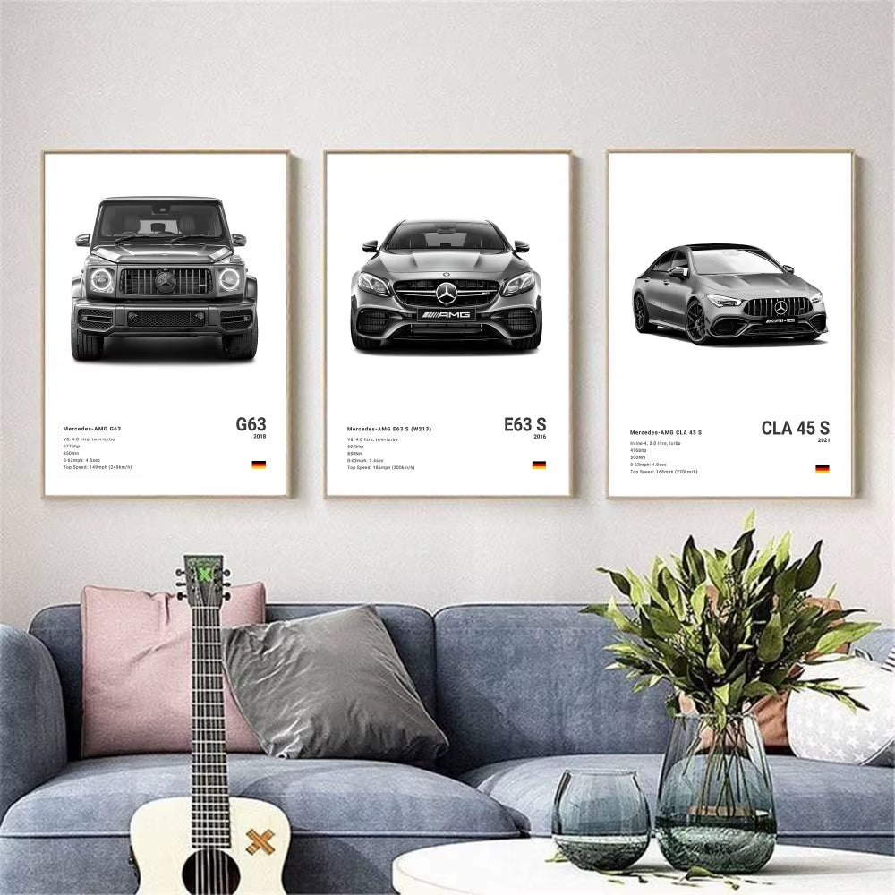 White Luxury Sports Car Luxury German Car Poster HD Art Sticky Wall Waterproof Home Living Room Bedroom Bar Aesthetic Decoration