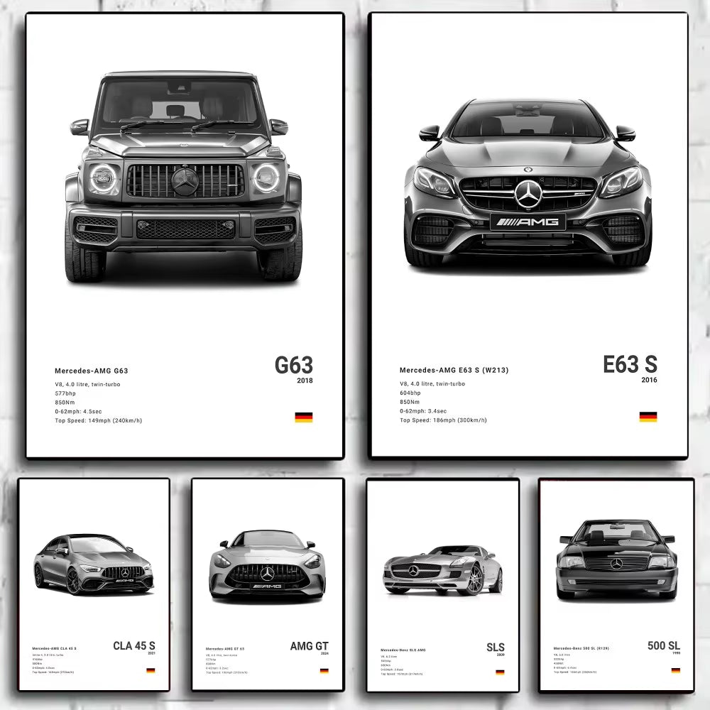 White Luxury Sports Car Luxury German Car Poster HD Art Sticky Wall Waterproof Home Living Room Bedroom Bar Aesthetic Decoration