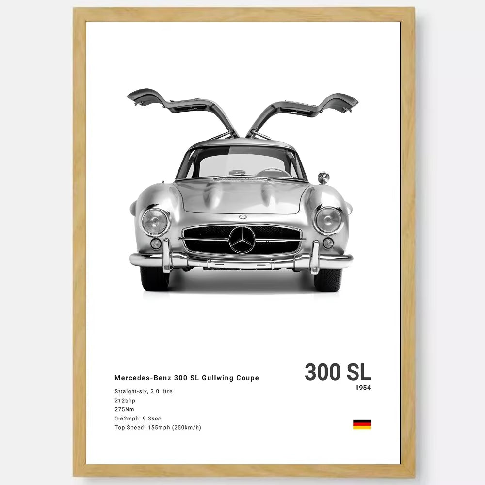 White Luxury Sports Car Luxury German Car Poster HD Art Sticky Wall Waterproof Home Living Room Bedroom Bar Aesthetic Decoration