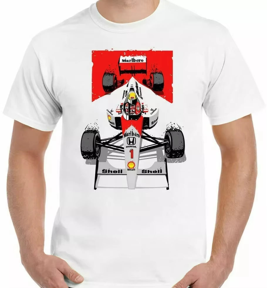 AYRTON SENNA T-SHIRT F1 Tee Top 80S 90S Unisex GP 100% Retro Gift White T-Shirt Short Sleeve Shirt Men Women Summer