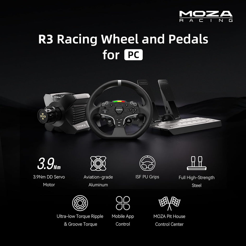 R3 Racing Wheel and Pedals Bundle for PC, 3.9Nm Direct Drive Wheelbase,11-Inch ES Lite Steering Wheel,Pedals and Desk Clamp High-Performance Game Racing Simulator for PC User