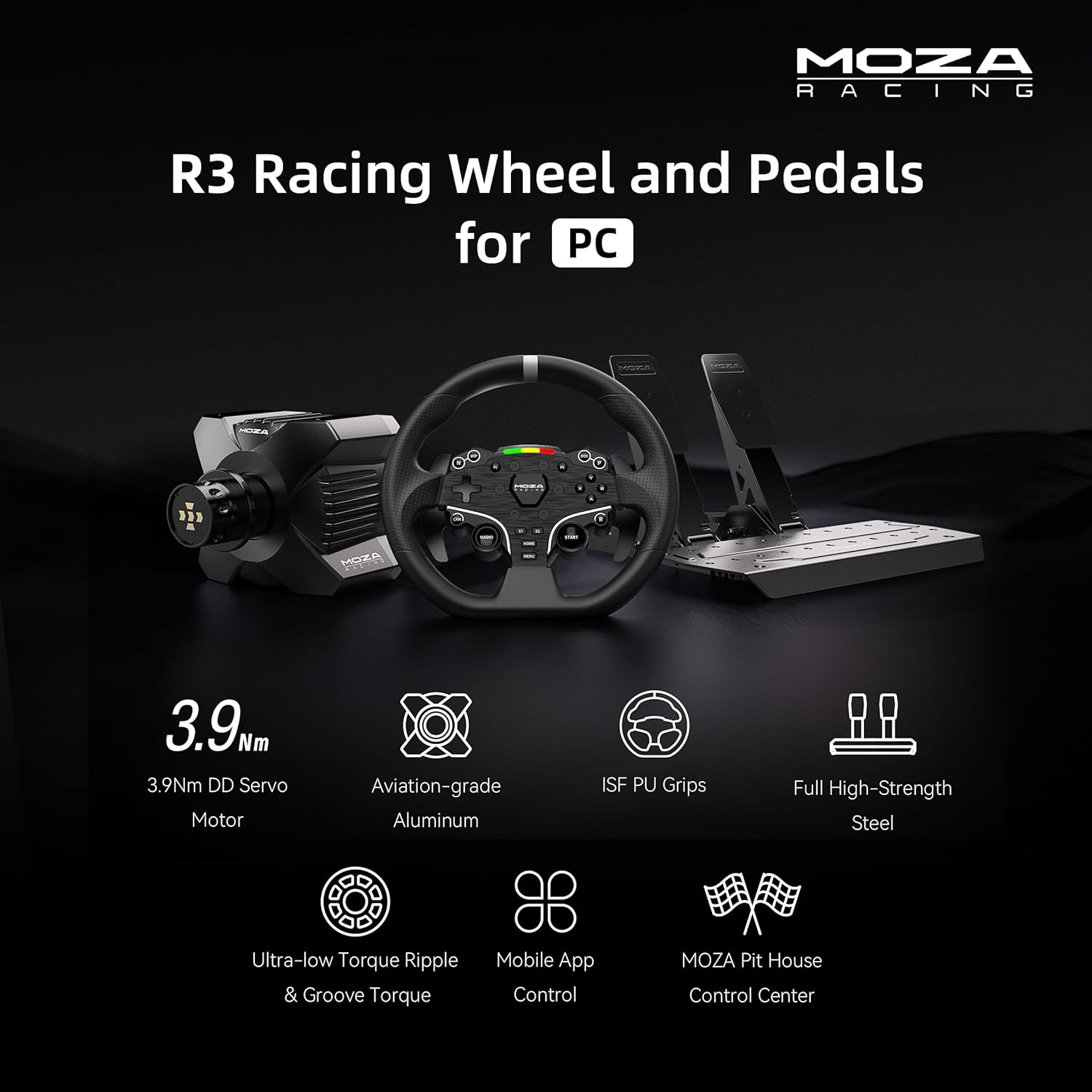 R3 Racing Wheel and Pedals Bundle for PC, 3.9Nm Direct Drive Wheelbase,11-Inch ES Lite Steering Wheel,Pedals and Desk Clamp High-Performance Game Racing Simulator for PC User