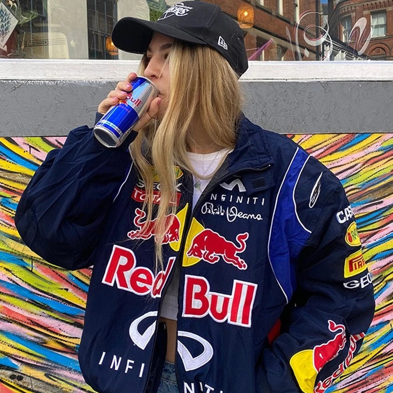 Racing F1 Motorcycle Spring and Autumn Thin Jacket Sports Style Black Printed Casual Loose Long Sleeve
