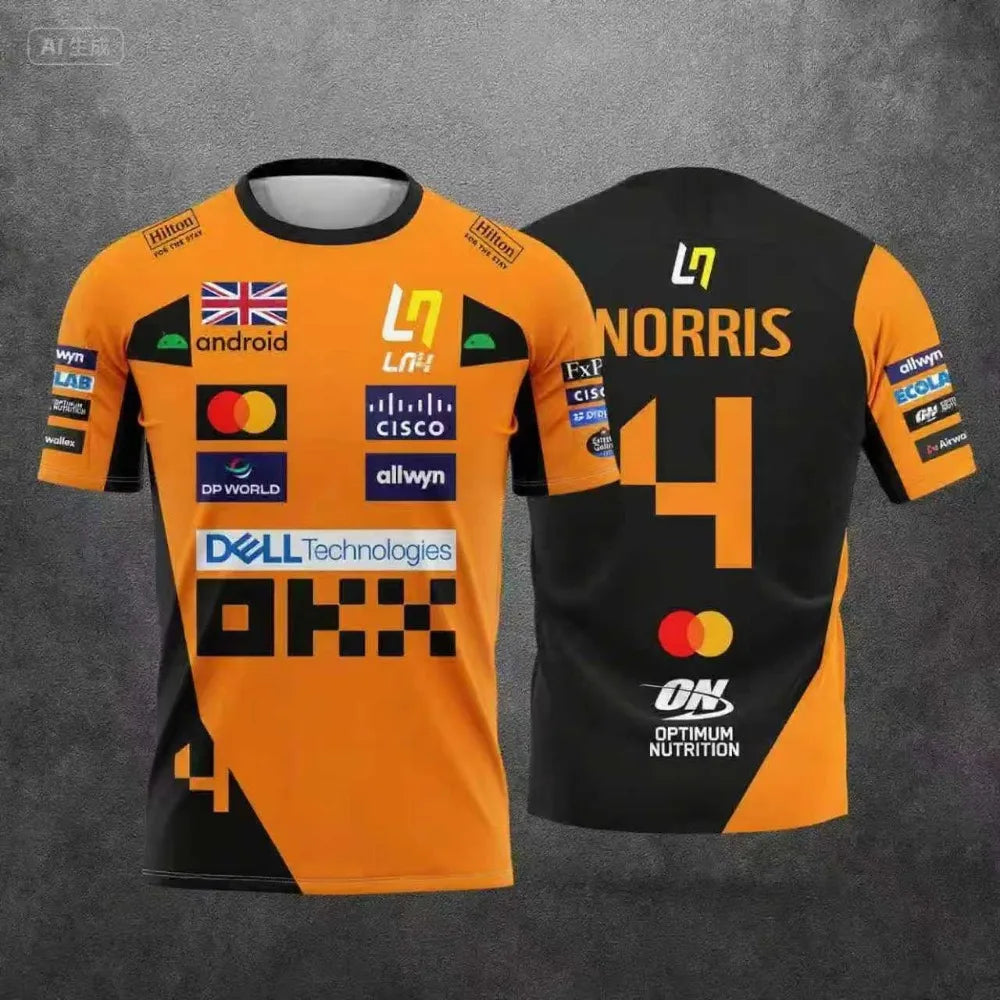 Lando Norris NO.4 2025 New Racing Style Short Sleeved T-Shirt, Extreme Sports Racing Suit, Breathable Short Sleeved Sportswear