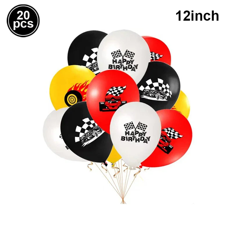 Race Car Theme Birthday Party Decoration Racetrack Black White Checkered Pennant Handhold Flag Foil Balloon Formula 1 Kids Favor