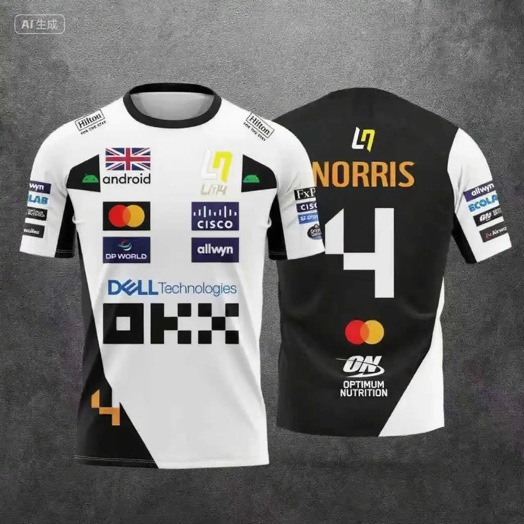 Lando Norris NO.4 2025 New Racing Style Short Sleeved T-Shirt, Extreme Sports Racing Suit, Breathable Short Sleeved Sportswear