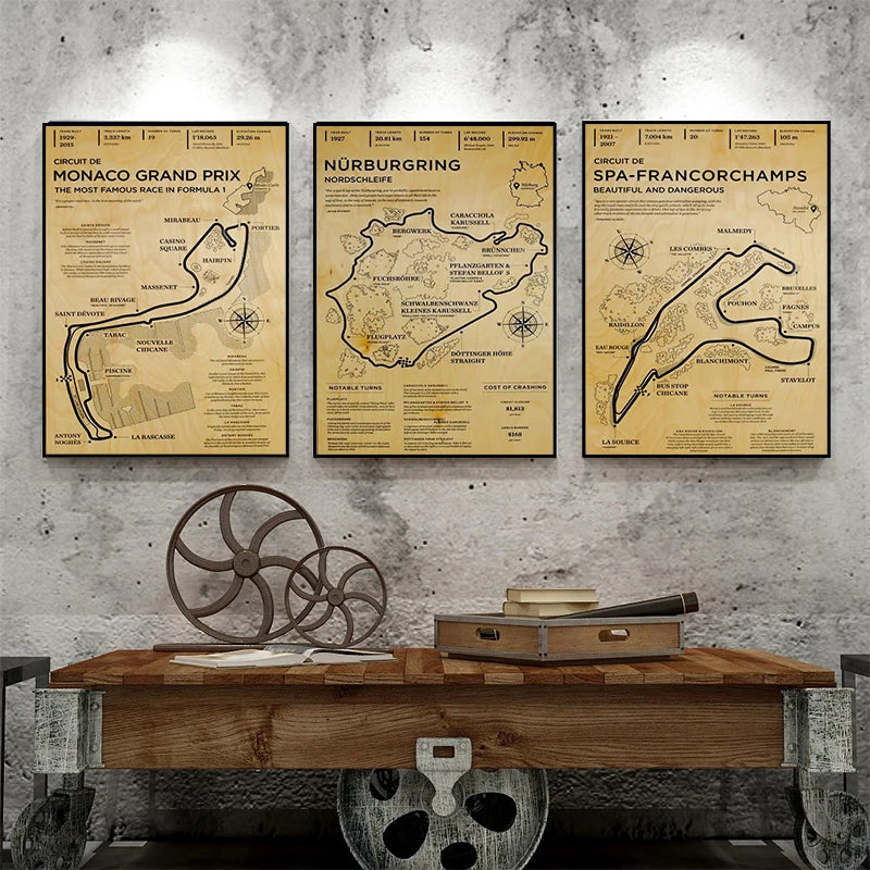 F1 Formula Race Wall Art Poster Aesthetic Racing Monaco Grand Prix Circuit Track Home Decor Wallpaper Vintage HD Canvas Painting