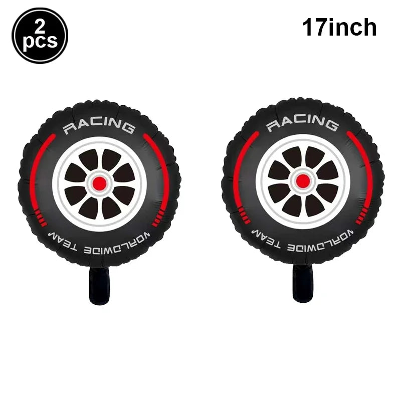 Race Car Theme Birthday Party Decoration Racetrack Black White Checkered Pennant Handhold Flag Foil Balloon Formula 1 Kids Favor