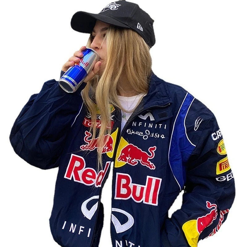Racing F1 Motorcycle Spring and Autumn Thin Jacket Sports Style Black Printed Casual Loose Long Sleeve