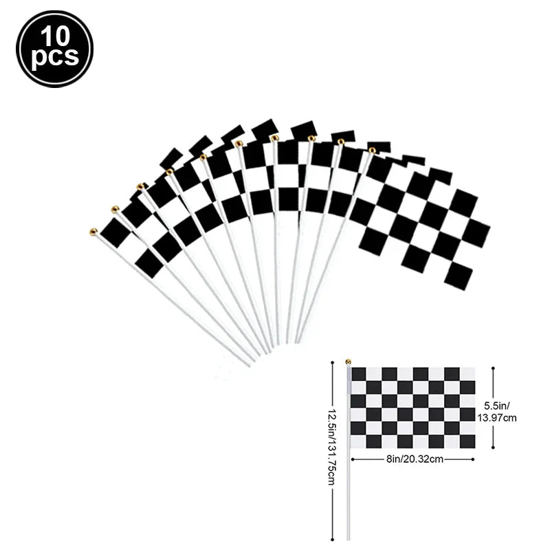 Race Car Theme Birthday Party Decoration Racetrack Black White Checkered Pennant Handhold Flag Foil Balloon Formula 1 Kids Favor