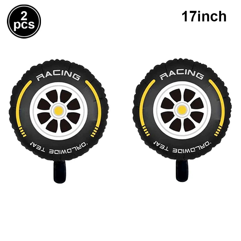 Race Car Theme Birthday Party Decoration Racetrack Black White Checkered Pennant Handhold Flag Foil Balloon Formula 1 Kids Favor