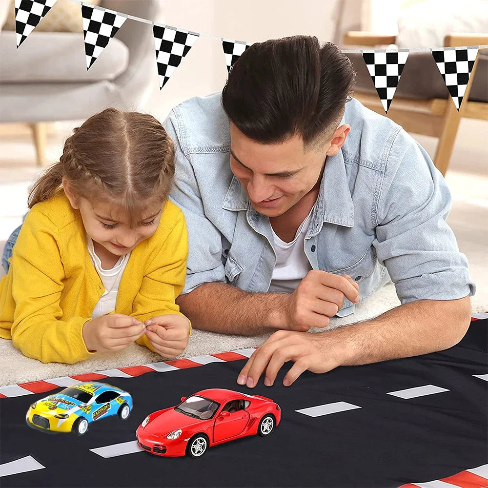 Race Car Theme Birthday Party Decoration Racetrack Black White Checkered Pennant Handhold Flag Foil Balloon Formula 1 Kids Favor