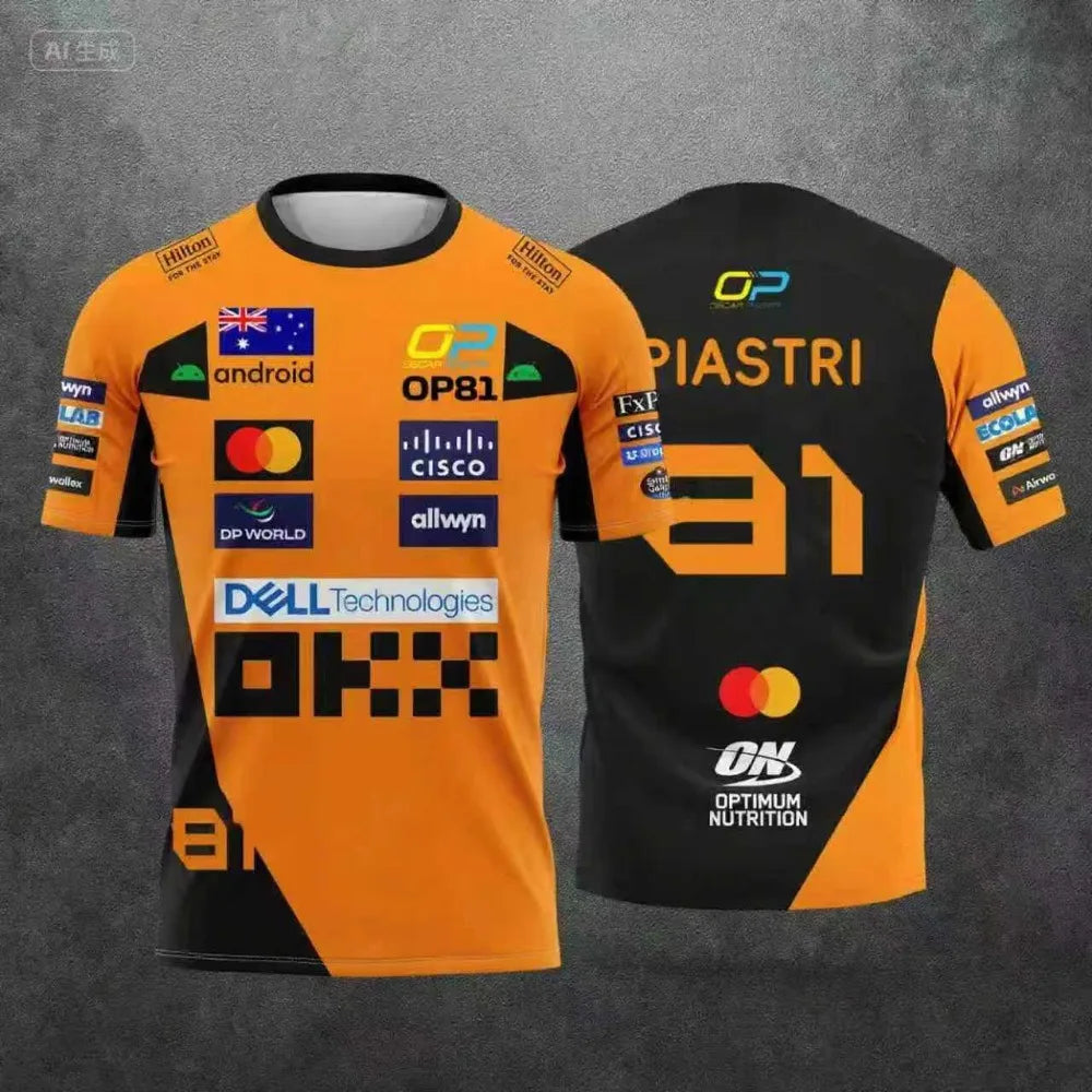 Lando Norris NO.4 2025 New Racing Style Short Sleeved T-Shirt, Extreme Sports Racing Suit, Breathable Short Sleeved Sportswear