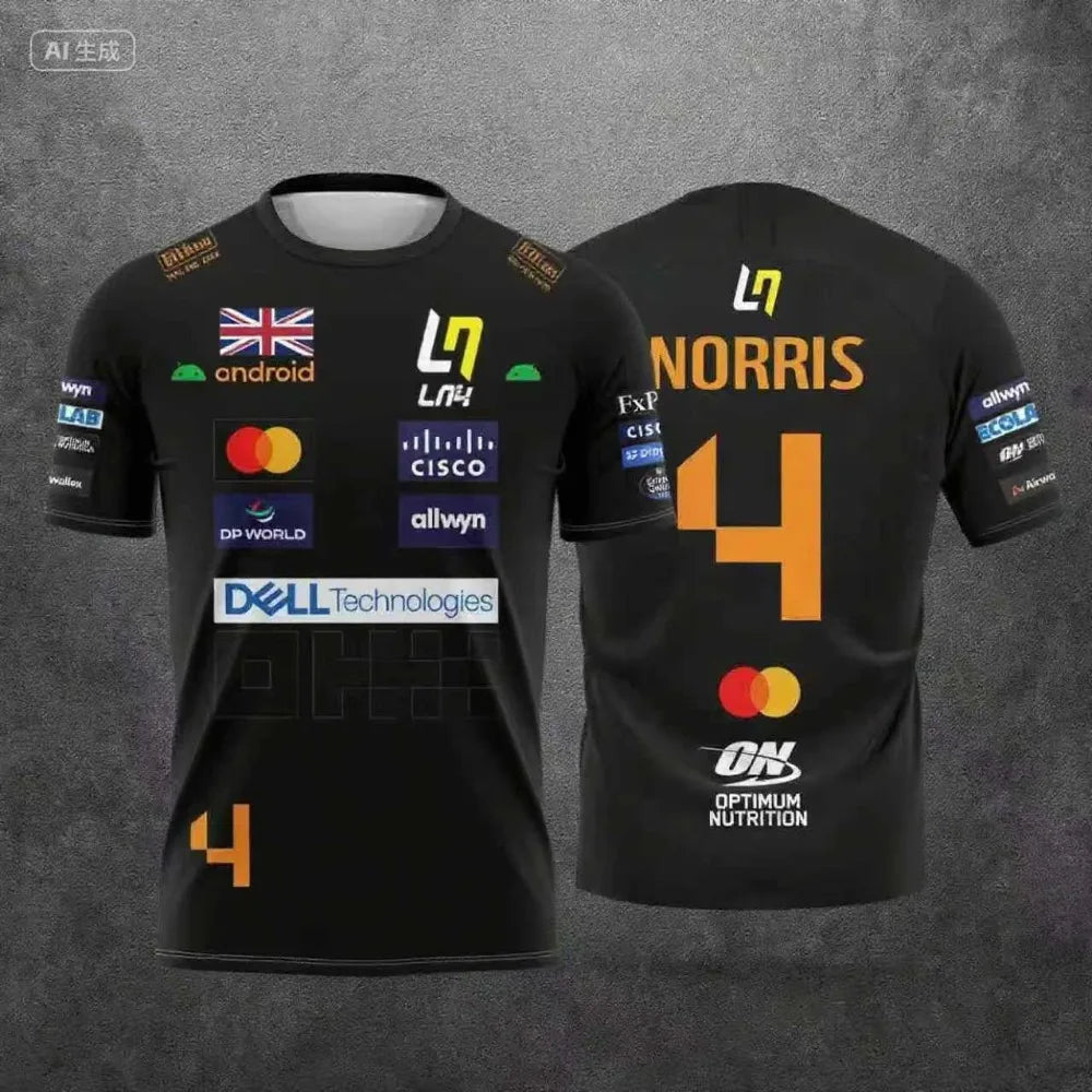 Lando Norris NO.4 2025 New Racing Style Short Sleeved T-Shirt, Extreme Sports Racing Suit, Breathable Short Sleeved Sportswear