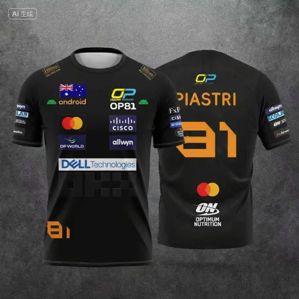 Lando Norris NO.4 2025 New Racing Style Short Sleeved T-Shirt, Extreme Sports Racing Suit, Breathable Short Sleeved Sportswear
