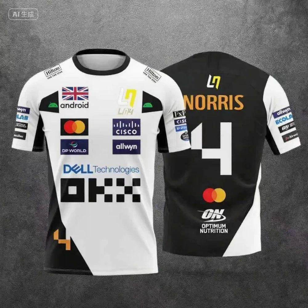 Lando Norris NO.4 2025 New Racing Style Short Sleeved T-Shirt, Extreme Sports Racing Suit, Breathable Short Sleeved Sportswear