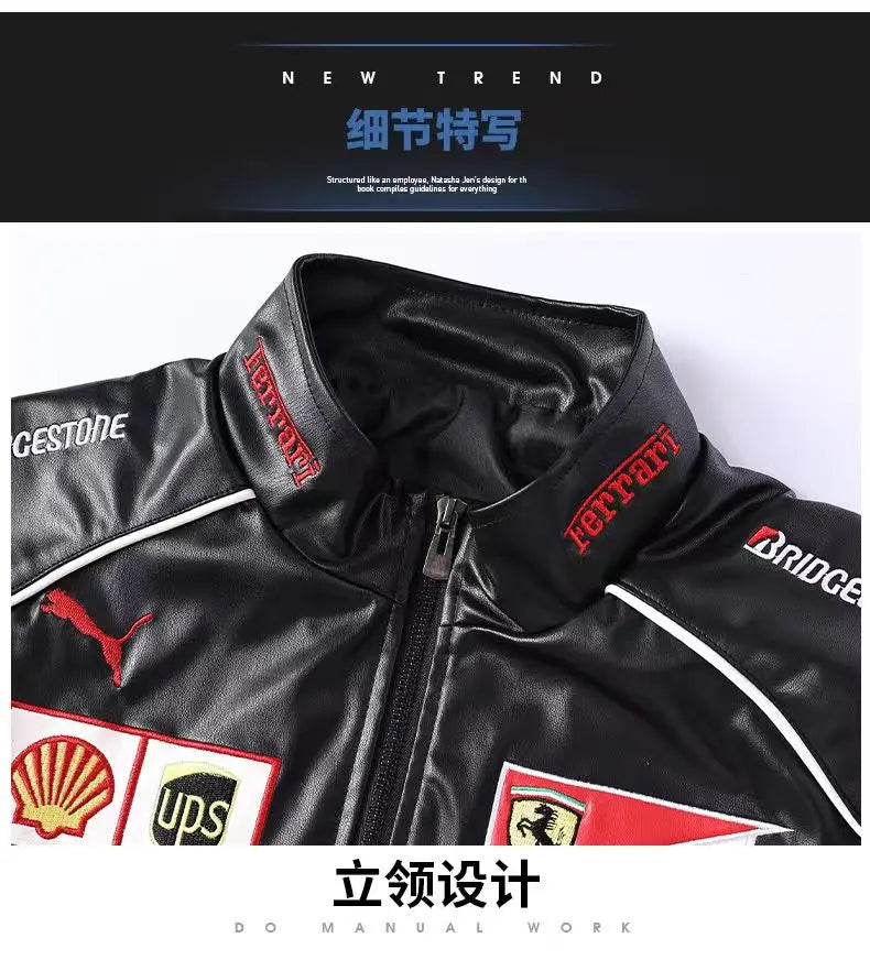 For  Horse SJ F1 Team Autumn Winter Jacket Retro Motorcycle Leather Clothes Racing Baseball Jacket Man Casual Zipper Coat