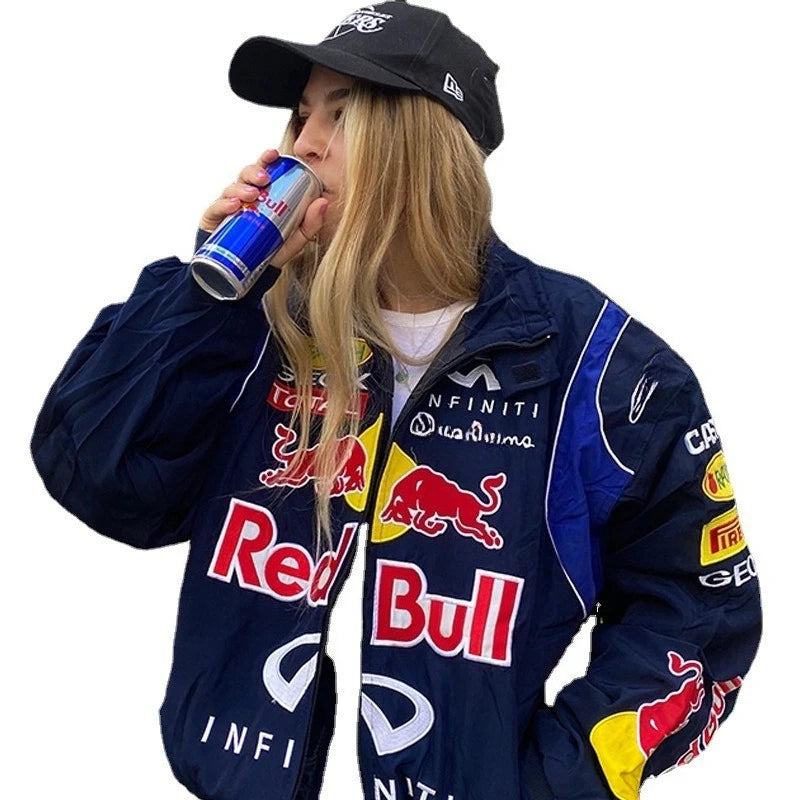 Racing F1 Motorcycle Spring and Autumn Thin Jacket Sports Style Black Printed Casual Loose Long Sleeve