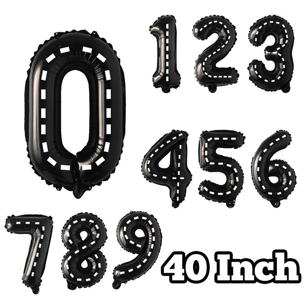 Race Car Theme Birthday Party Decoration Racetrack Black White Checkered Pennant Handhold Flag Foil Balloon Formula 1 Kids Favor