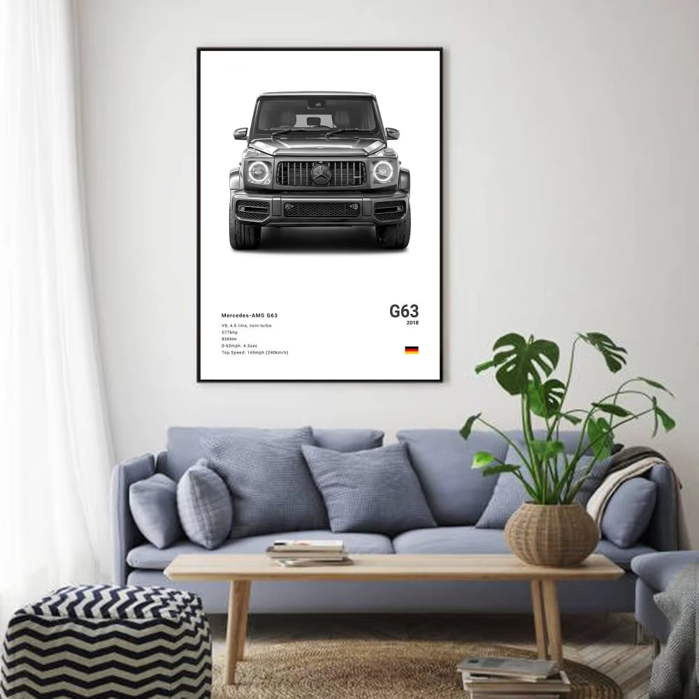 White Luxury Sports Car Luxury German Car Poster HD Art Sticky Wall Waterproof Home Living Room Bedroom Bar Aesthetic Decoration